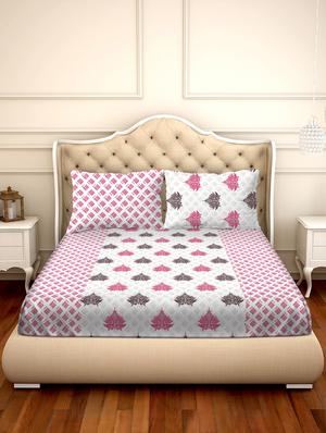 barcelona double bedsheet set super king size 250 tc cotton pink colour - 17558132 - Standard Image - 2
