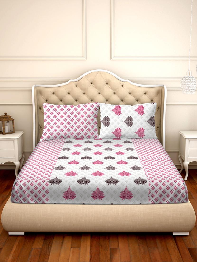 barcelona double bedsheet set super king size 250 tc cotton pink colour - 17558132 - Zoom Image - 2