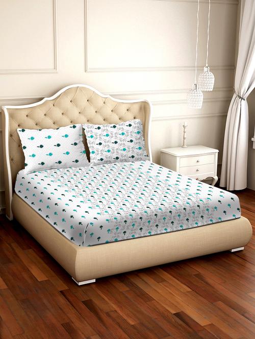 barcelona double bedsheet set super king size 250 tc cotton blue colour - 17558135 - Standard Image - 1