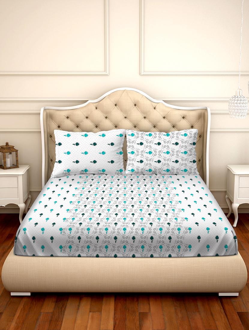 barcelona double bedsheet set super king size 250 tc cotton blue colour - 17558135 - Zoom Image - 2