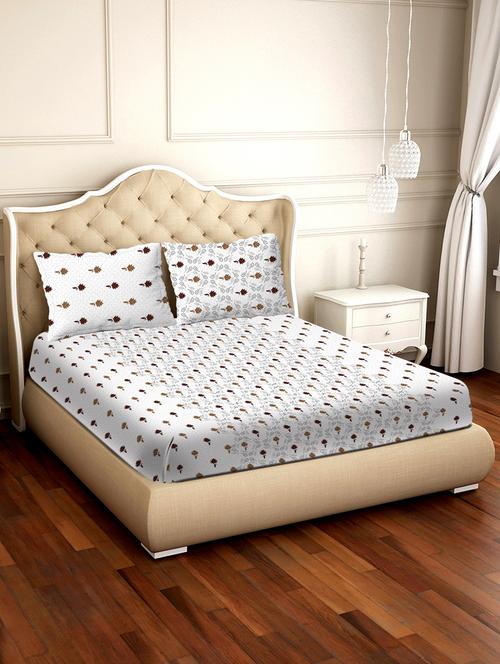 barcelona double bedsheet set super king size 250 tc cotton brown colour - 17558136 - Standard Image - 1