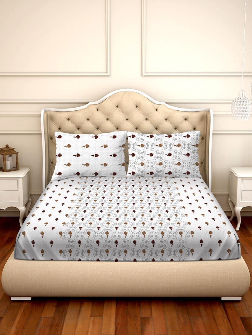 barcelona double bedsheet set super king size 250 tc cotton brown colour - 17558136 - Zoom Image - 2