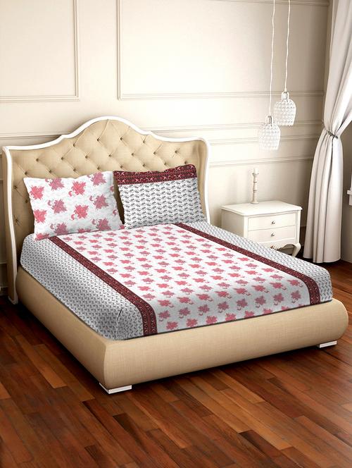 barcelona double bedsheet set super king size 250 tc cotton pink colour - 17558138 - Standard Image - 1