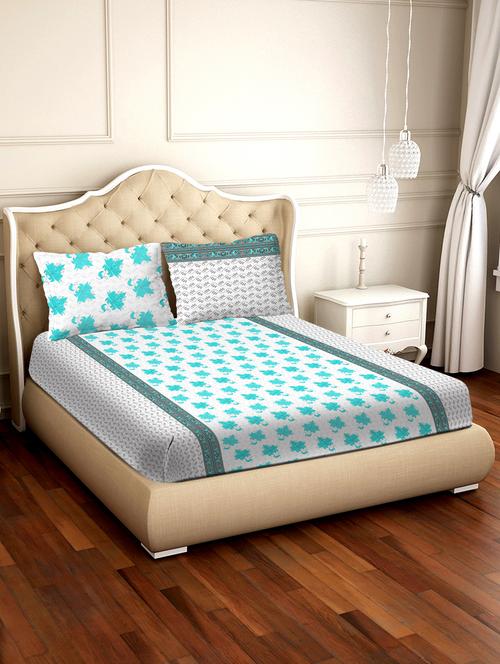 barcelona double bedsheet set super king size 250 tc cotton blue colour - 17558139 - Standard Image - 1