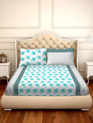 barcelona double bedsheet set super king size 250 tc cotton blue colour - 17558139 - Standard Image - 2
