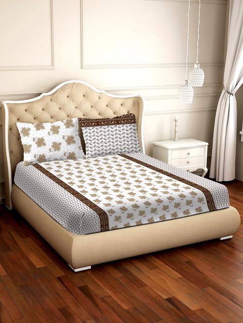 barcelona double bedsheet set super king size 250 tc cotton brown colour - 17558141 - Standard Image - 1