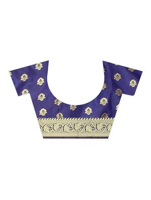 navy art silk kanjivaram saree with blouse - 17558144 - Standard Image - 4