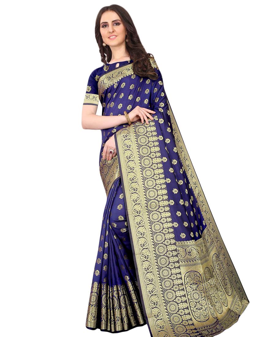 navy art silk kanjivaram saree with blouse - 17558144 - Zoom Image - 1