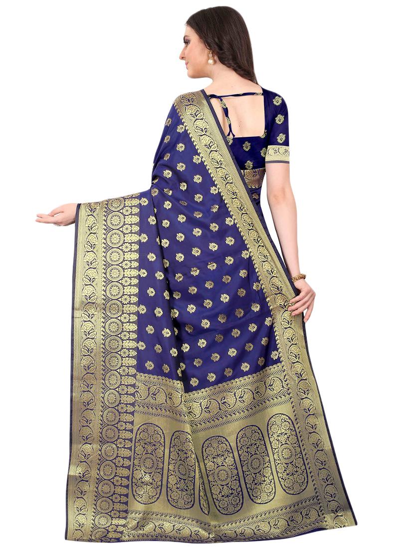 navy art silk kanjivaram saree with blouse - 17558144 - Zoom Image - 2
