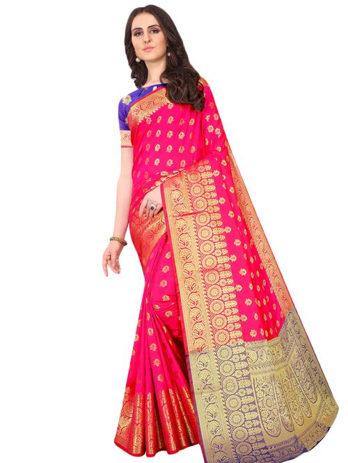 navy kanjivaram saree with blouse - 17558145 - Standard Image - 1