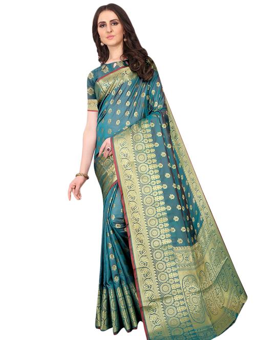 navy kanjivaram saree with blouse - 17558146 - Standard Image - 1