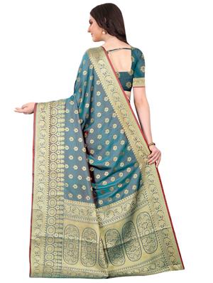 navy kanjivaram saree with blouse - 17558146 - Standard Image - 2