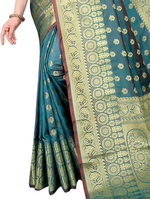 navy kanjivaram saree with blouse - 17558146 - Standard Image - 3