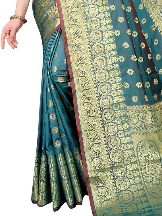 navy kanjivaram saree with blouse - 17558146 - Zoom Image - 3