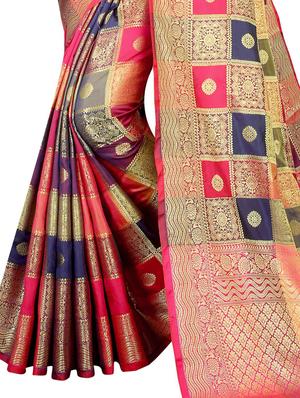 jacquard kanjivaram saree with blouse - 17558155 - Standard Image - 3