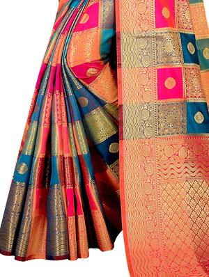 jacquard kanjivaram saree with blouse - 17558157 - Standard Image - 3