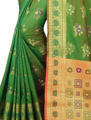 jacquard kanjivaram saree with blouse - 17558159 - Standard Image - 3