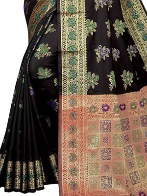 jacquard kanjivaram saree with blouse - 17558162 - Standard Image - 3
