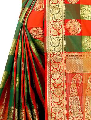 jacquard kanjivaram saree with blouse - 17558165 - Standard Image - 3