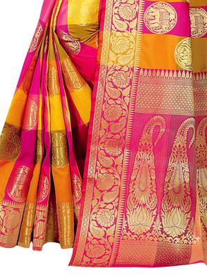 jacquard kanjivaram saree with blouse - 17558166 - Standard Image - 3