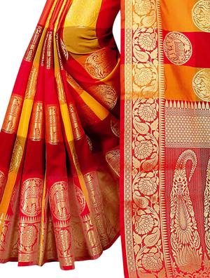 jacquard kanjivaram saree with blouse - 17558167 - Standard Image - 3