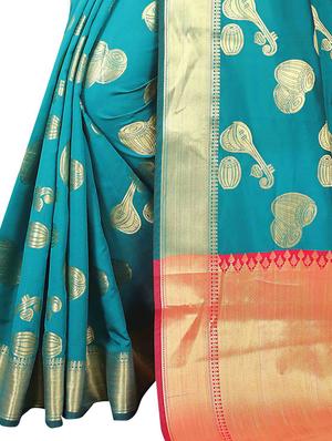 jacquard kanjivaram saree with blouse - 17558168 - Standard Image - 3