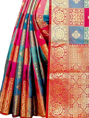 jacquard kanjivaram saree with blouse - 17558179 - Standard Image - 3