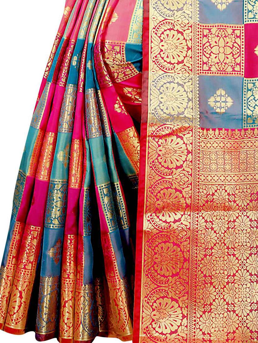 jacquard kanjivaram saree with blouse - 17558179 - Zoom Image - 3