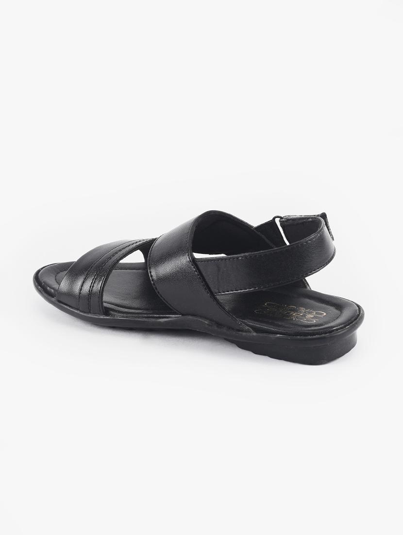 black synthetic & mesh back strap sandals - 17558234 - Zoom Image - 3