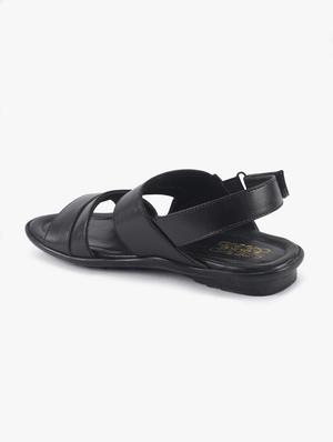 black synthetic & mesh back strap sandals - 17558235 - Standard Image - 3