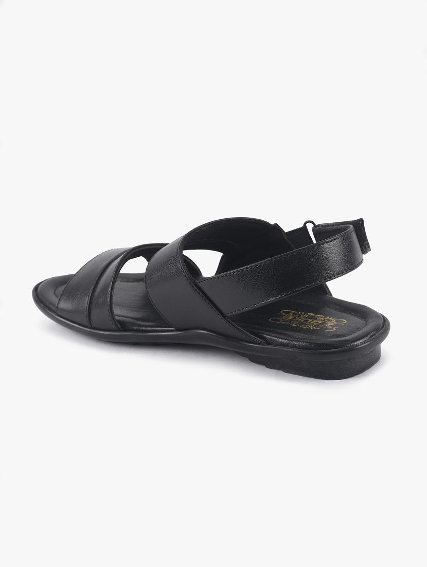 black synthetic & mesh back strap sandals - 17558235 - Zoom Image - 3
