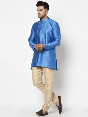 blue self design kurta - 17558477 - Standard Image - 2