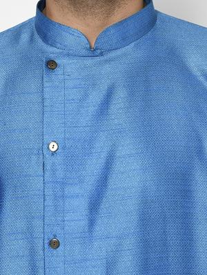 blue self design kurta - 17558477 - Standard Image - 4