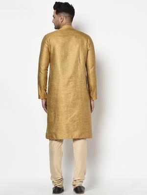 orange self design long kurta - 17558481 - Standard Image - 3