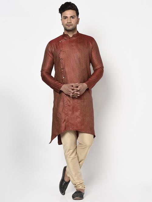 maroon self design long kurta - 17558482 - Standard Image - 1