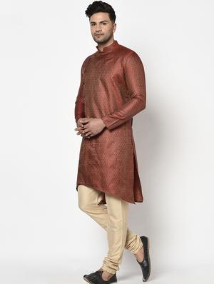 maroon self design long kurta - 17558482 - Standard Image - 2