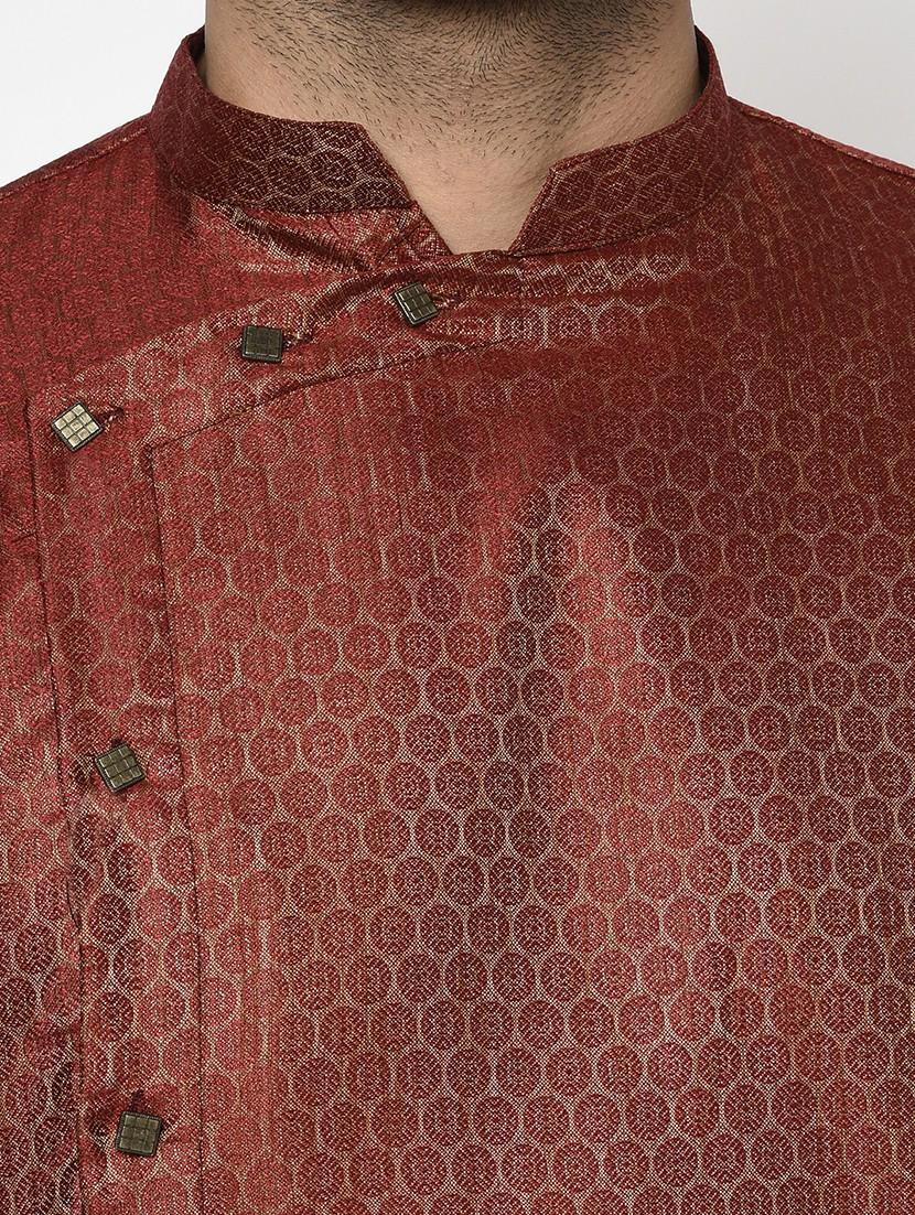 maroon self design long kurta - 17558482 - Zoom Image - 4