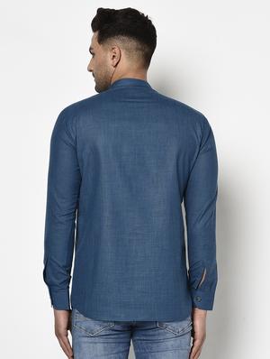 teal solid short kurta - 17558488 - Standard Image - 3