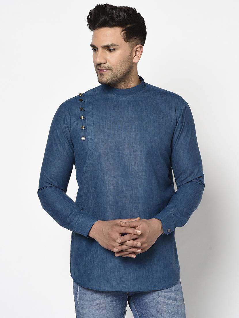 teal solid short kurta - 17558488 - Zoom Image - 1