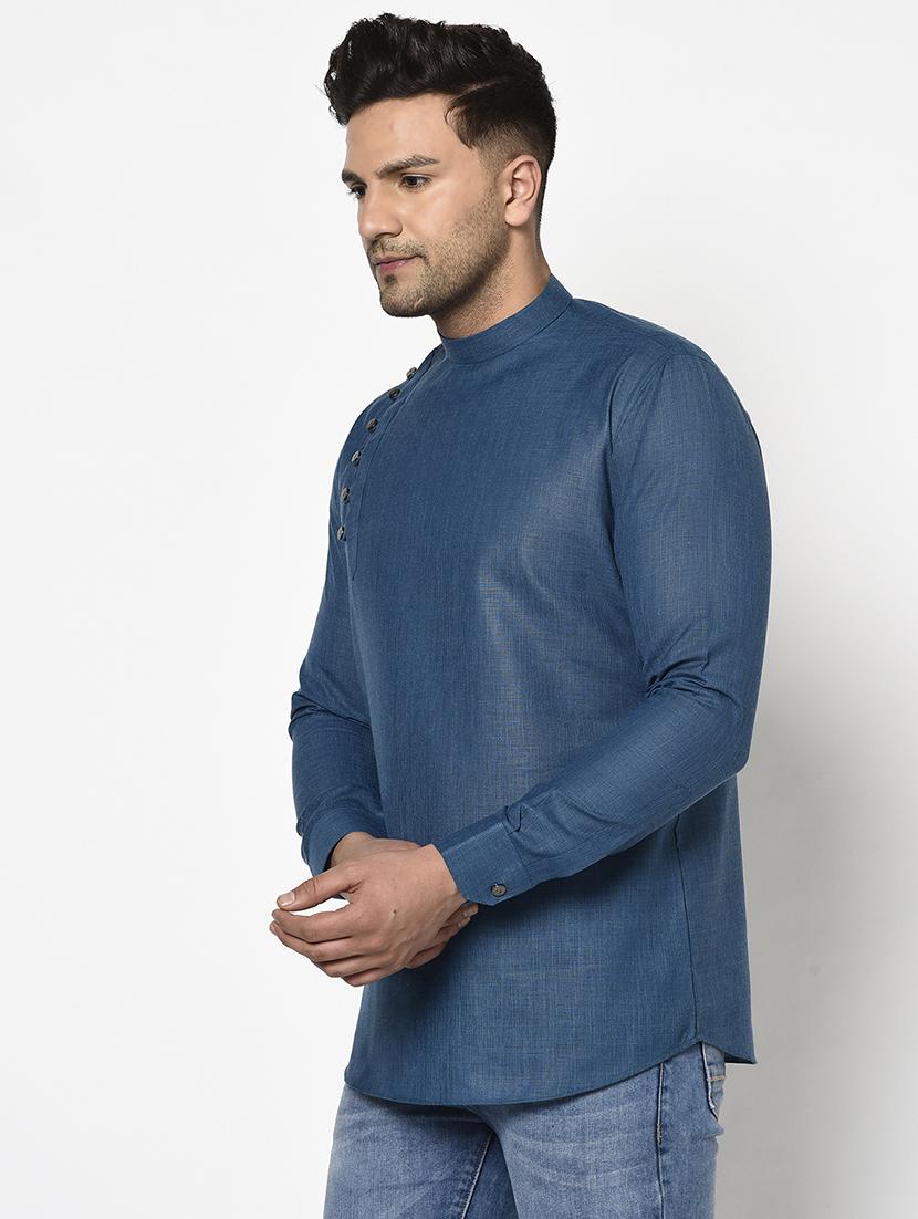 teal solid short kurta - 17558488 - Zoom Image - 2