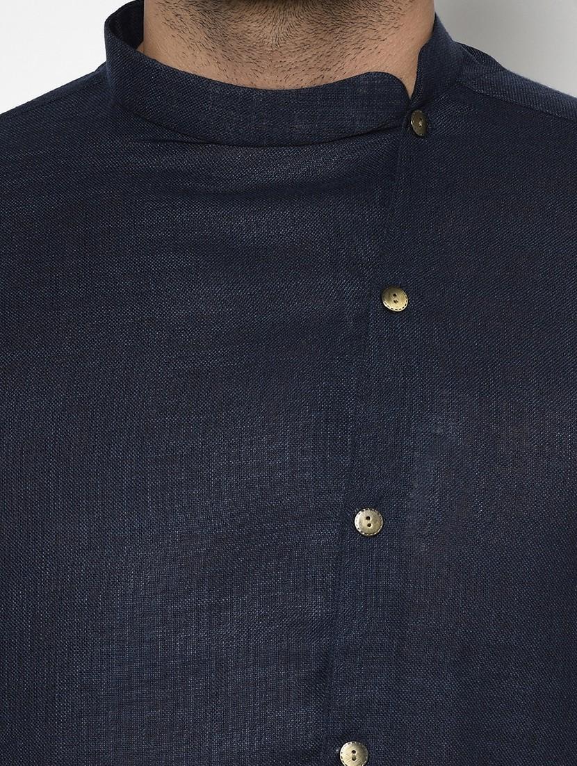dark blue solid long kurta - 17558489 - Zoom Image - 4