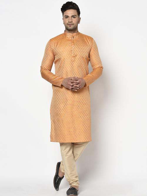 orange self design long kurta - 17558491 - Standard Image - 1