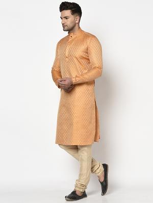 orange self design long kurta - 17558491 - Standard Image - 2