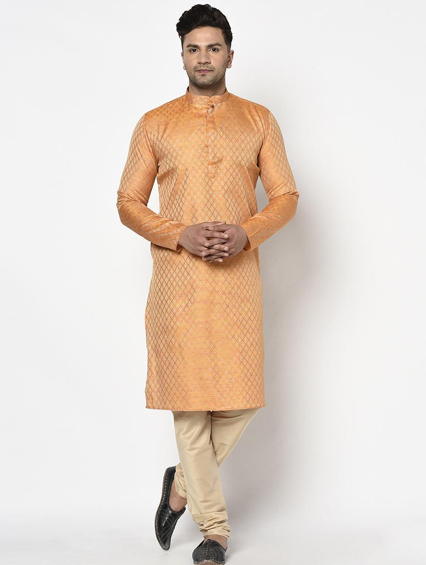 orange self design long kurta - 17558491 - Zoom Image - 1