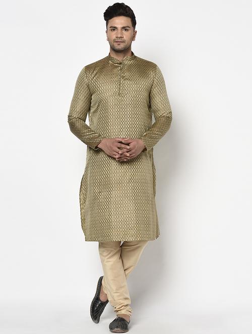 brown self design long kurta - 17558493 - Standard Image - 1