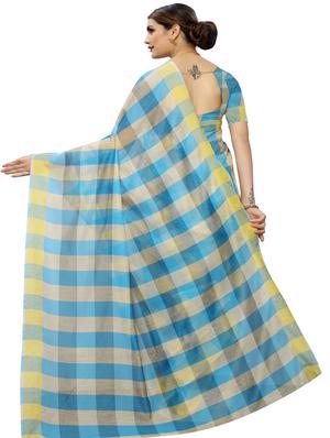 checkered printed saree with blouse - 17558540 - Standard Image - 2