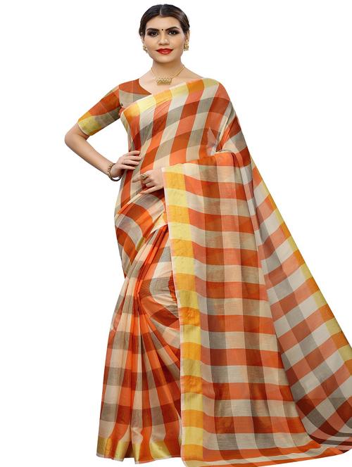 checkered printed saree with blouse - 17558543 - Standard Image - 1