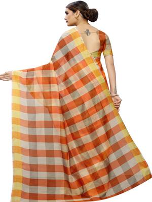 checkered printed saree with blouse - 17558543 - Standard Image - 2