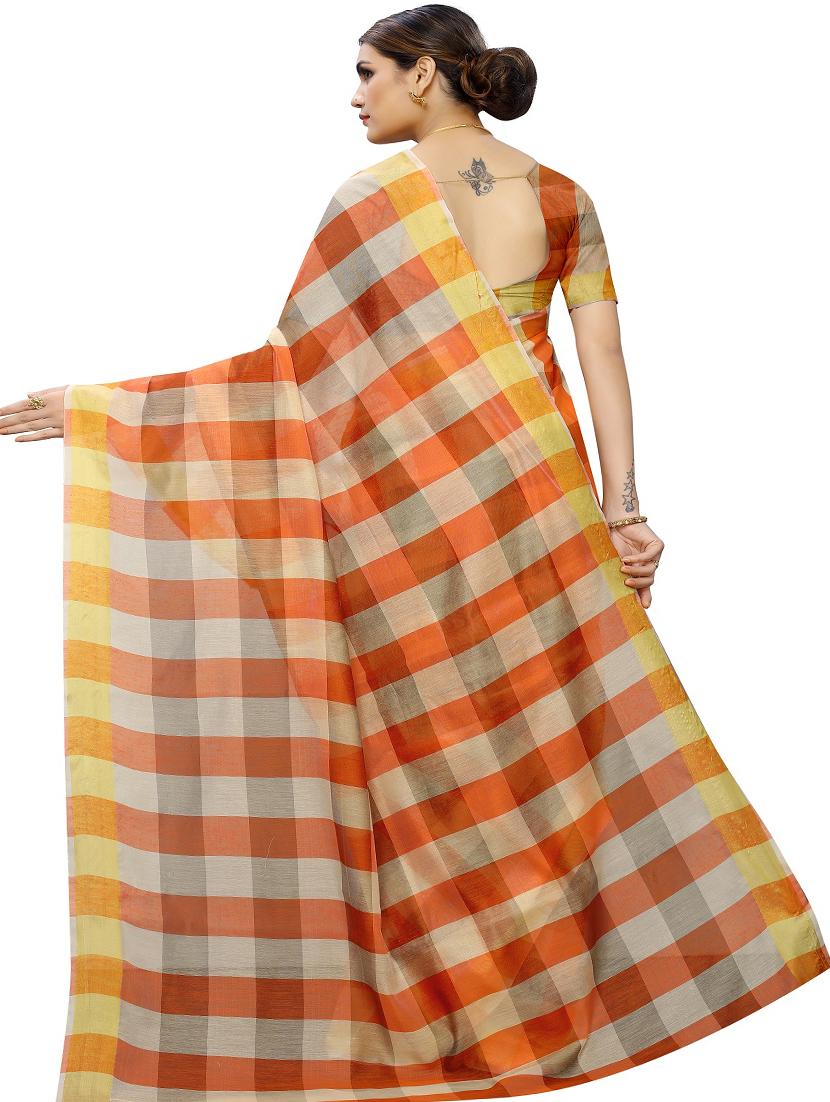 checkered printed saree with blouse - 17558543 - Zoom Image - 2