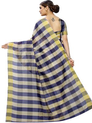 checkered printed saree with blouse - 17558544 - Standard Image - 2